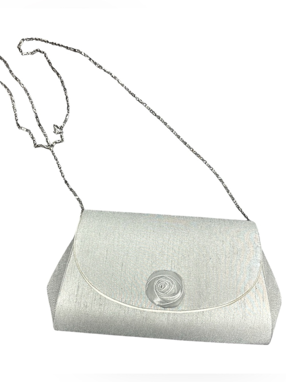 jacques vert Silver Rose-Accent Evening Clutch with Chain Strap